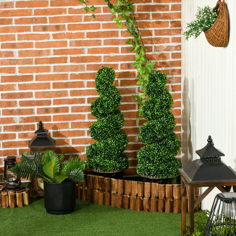 HOMCOM dirbtinių augalų rinkinys (2 vnt.), UV spinduliams atsparus dirbtinis augalas vazone, 90 cm buksmedis patalpoms ir laukui | Aosom