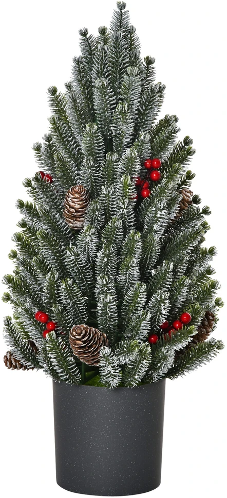 HOMCOM dirbtinė Kalėdų eglutė, stalinė eglutė, 170 šakų, snieguotas dizainas, su plastikiniu stovu, uogomis, kankorėžiais, PE, PVC, Ø27 x 47 cm