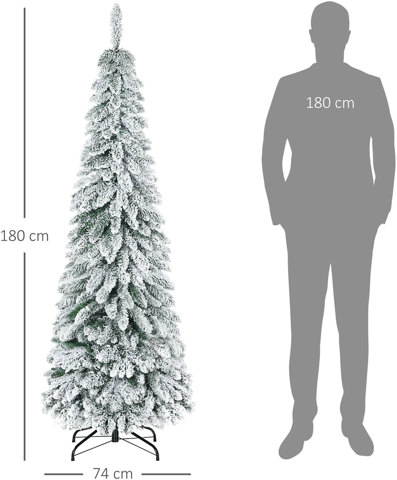 HOMCOM Dirbtinė Kalėdų eglė 180 cm dirbtinė eglė su dirbtiniu sniegu, stovas, dirbtinė eglė su 523 šakų galiukais Kalėdoms, vidaus, žalia