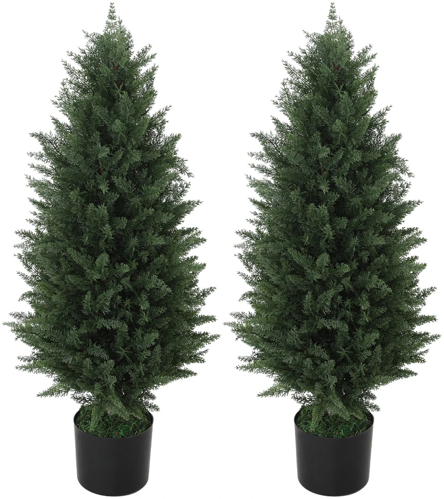 HOMCOM dirbtinis kiparisas, 2 vnt. komplektas, 90 cm, dirbtinis augalas vazone, atsparus UV spinduliams, tikroviškai atrodantis dirbtinis medis, dekoracija svetainei, miegamajam ar laukui