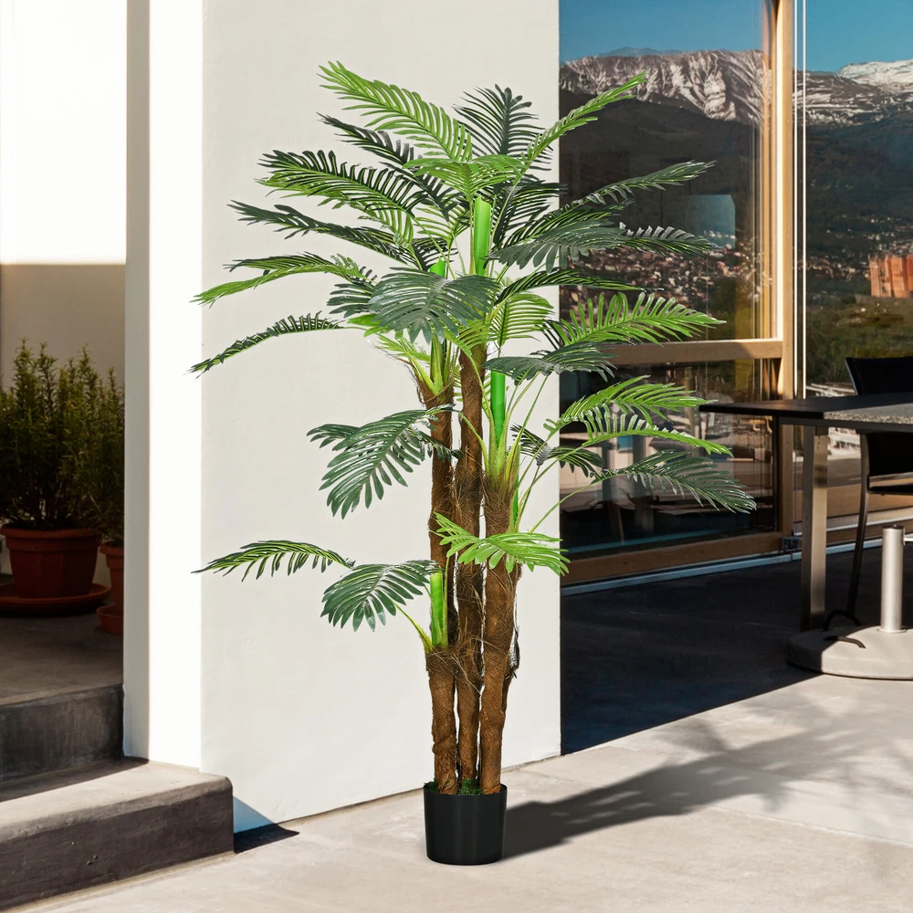 HOMCOM dirbtinis augalas, dirbtinė palmė, 160 cm dirbtinis augalas su 36 šakelėmis, kambarinis augalas, dirbtinis medis, augalų dekoracija vidaus ir lauko erdvėms, žalia