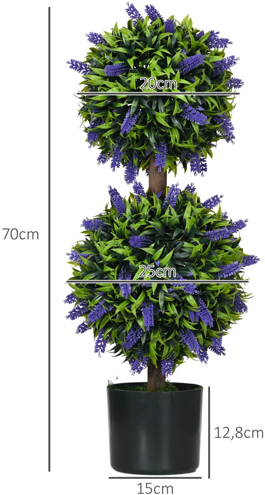 HOMCOM Dirbtiniai augalai, 2 vnt., UV spinduliams atsparus dirbtinis augalas vazonėlyje, 70 cm kambarinis augalas su levandomis, skirtas svetainei, sodui
