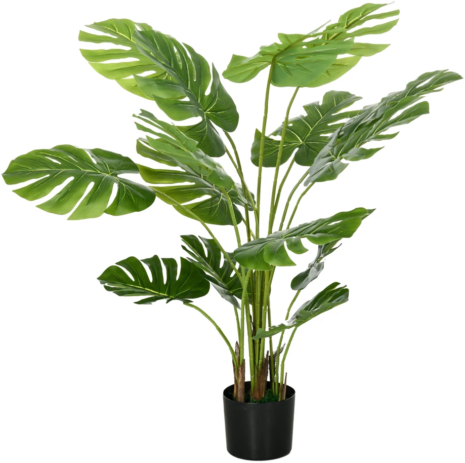 Dirbtinė „Monstera“ gėlė HOMCOM, 120 cm, su vazonu ir PE samanomis, itin tikroviška, svetainei, žalia