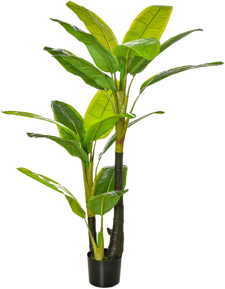 HOMCOM dirbtinis bananų medis, dekoratyvinis dirbtinis augalas, 150 cm, skirtas naudoti viduje ir lauke, plastikiniame vazone