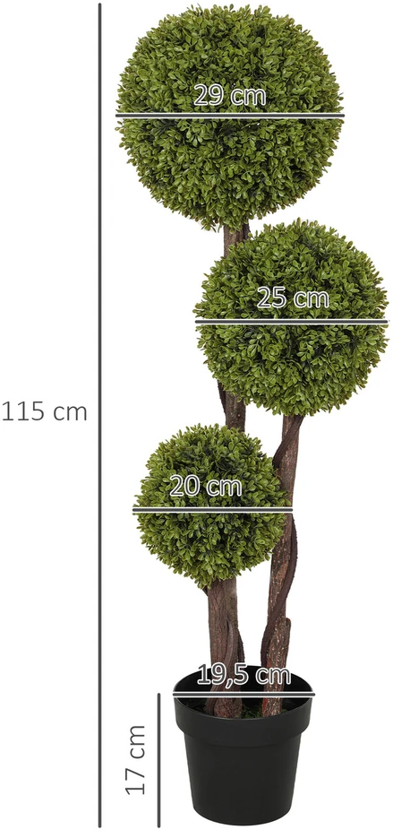 Dirbtinis buksmedis HOMCOM, 115 cm, kambarinis augalas, dirbtinis augalas vazone, dekoratyvinis augalas, puošmena namams, biurui, koridoriui, sodui, žalias