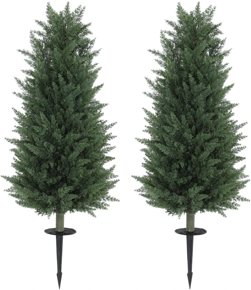 HOMCOM dirbtinių kiparisų rinkinys (2 vnt.) su smaigu, 100 cm, plastikiniai dirbtiniai augalai, tikroviškas dirbtinis medis, dekoracija biurui, svetainei, miegamajam, sodui