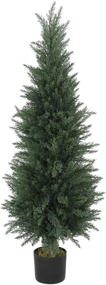 Dirbtinis kiparisas HOMCOM, 120 cm, dirbtinis augalas vazone, atsparus UV spinduliams, tarsi tikras, dekoracija svetainei, miegamajam, biurui, balkonui