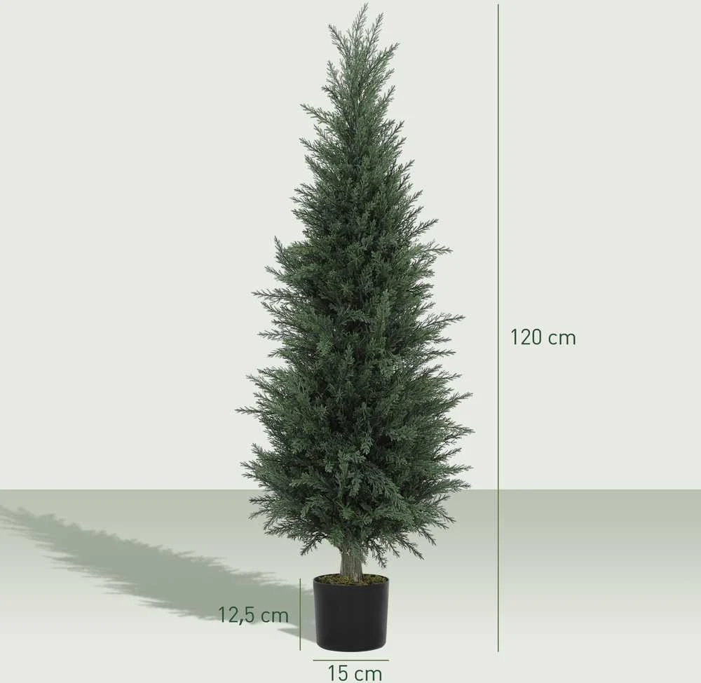 Dirbtinis kiparisas HOMCOM, 120 cm, dirbtinis augalas vazone, atsparus UV spinduliams, tarsi tikras, dekoracija svetainei, miegamajam, biurui, balkonui