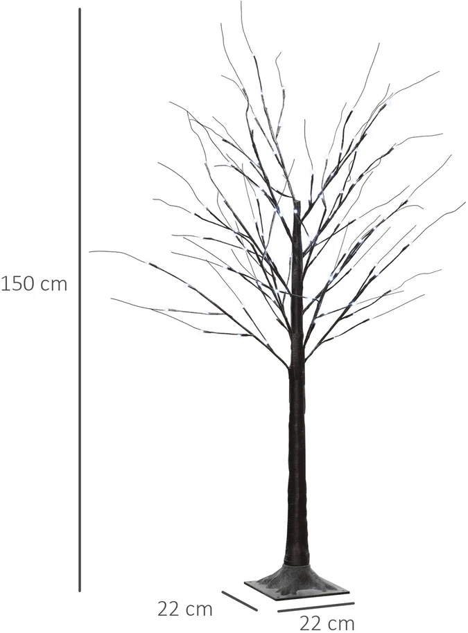 HOMCOM 150 cm dirbtinė eglutė, beržas su 96 LED, dirbtinis sniegas, Kalėdų eglutė beržas, Kalėdų dekoracijos dirbtinis beržas vakarėliui, gimtadieniui, vestuvėms, rudos spalvos