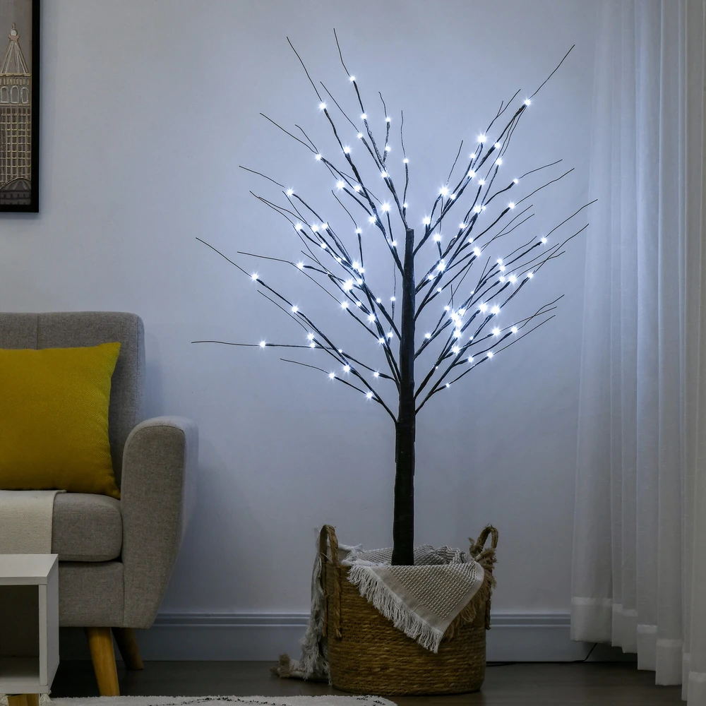 HOMCOM 150 cm dirbtinė eglutė, beržas su 96 LED, dirbtinis sniegas, Kalėdų eglutė beržas, Kalėdų dekoracijos dirbtinis beržas vakarėliui, gimtadieniui, vestuvėms, rudos spalvos