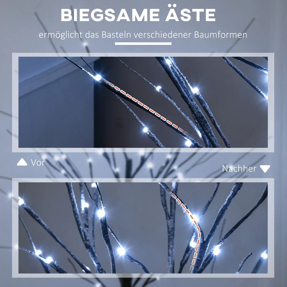 HOMCOM 150 cm dirbtinė eglutė, beržas su 96 LED, dirbtinis sniegas, Kalėdų eglutė beržas, Kalėdų dekoracijos dirbtinis beržas vakarėliui, gimtadieniui, vestuvėms, rudos spalvos