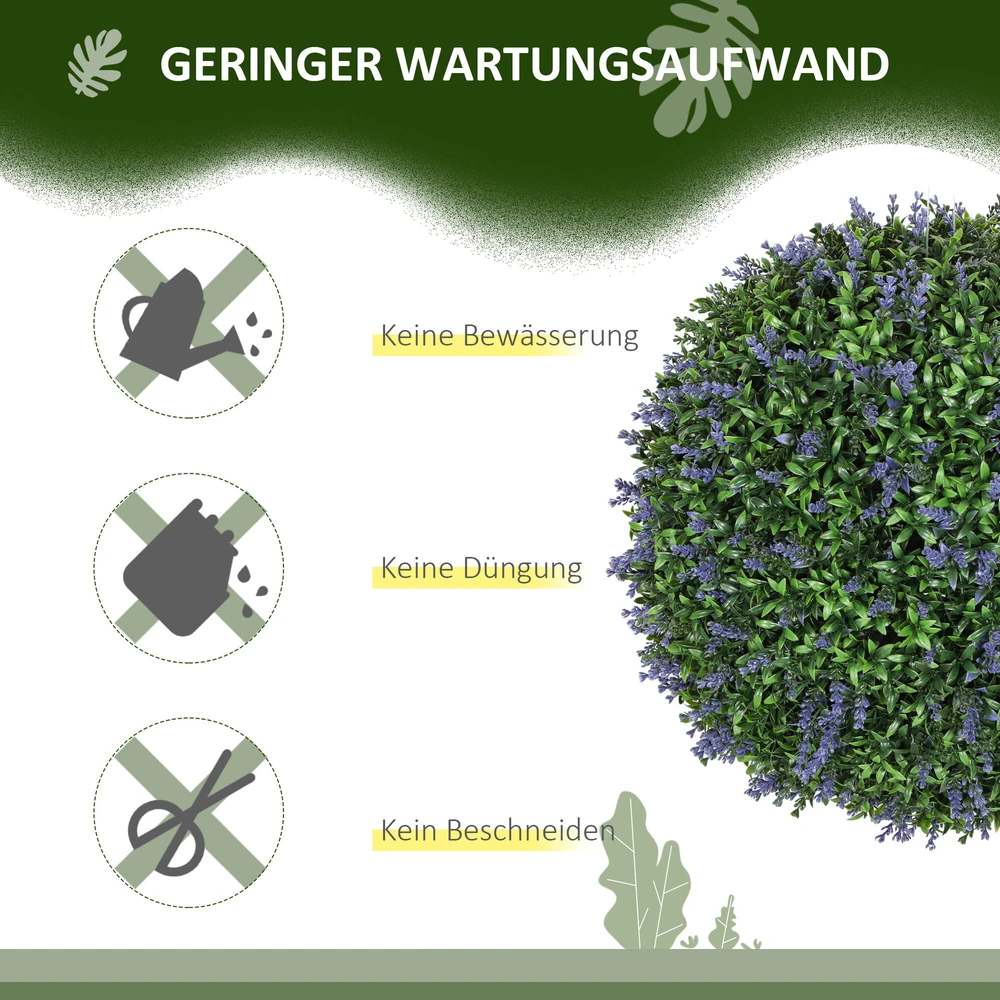 HOMCOM 2 dirbtinių levandų rinkinys, 42 cm kambarinis augalas, rutuliuko formos dirbtinis augalas, didelės dekoratyvinės dirbtinės gėlės namams, biurui, prieškambariui, sodui, violetinė + žalia