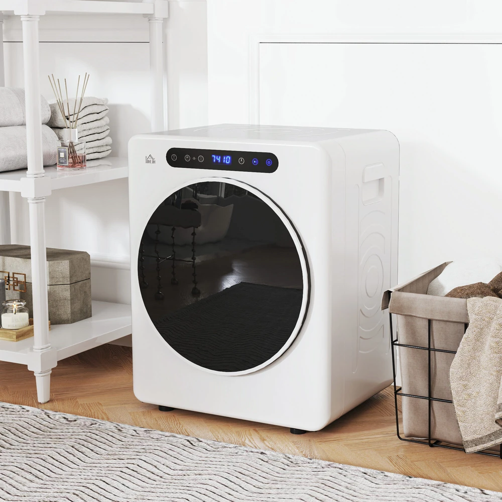 HOMCOM būgninė džiovyklė, 6 programos, 40-60℃, 4kg talpa, kompaktiška, jutiklinis valdymas, balta
