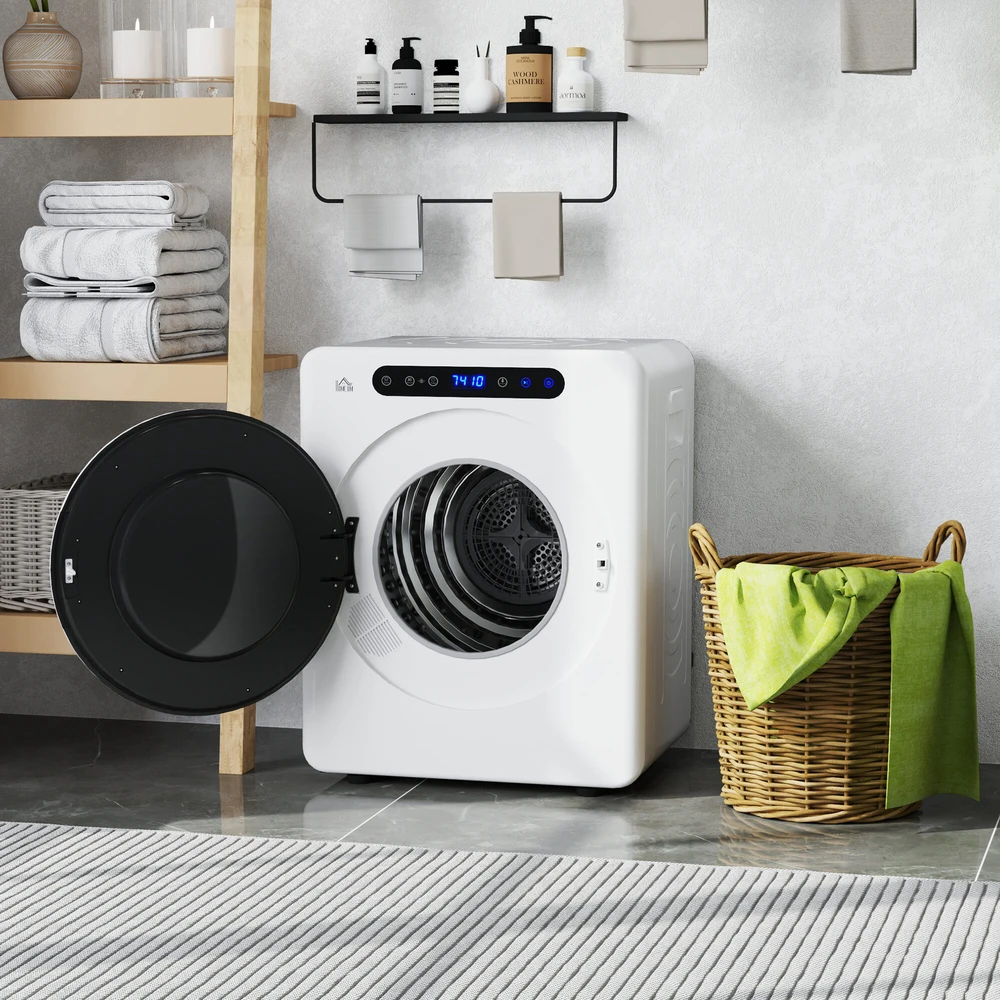 HOMCOM būgninė džiovyklė, 6 programos, 40-60℃, 4kg talpa, kompaktiška, jutiklinis valdymas, balta