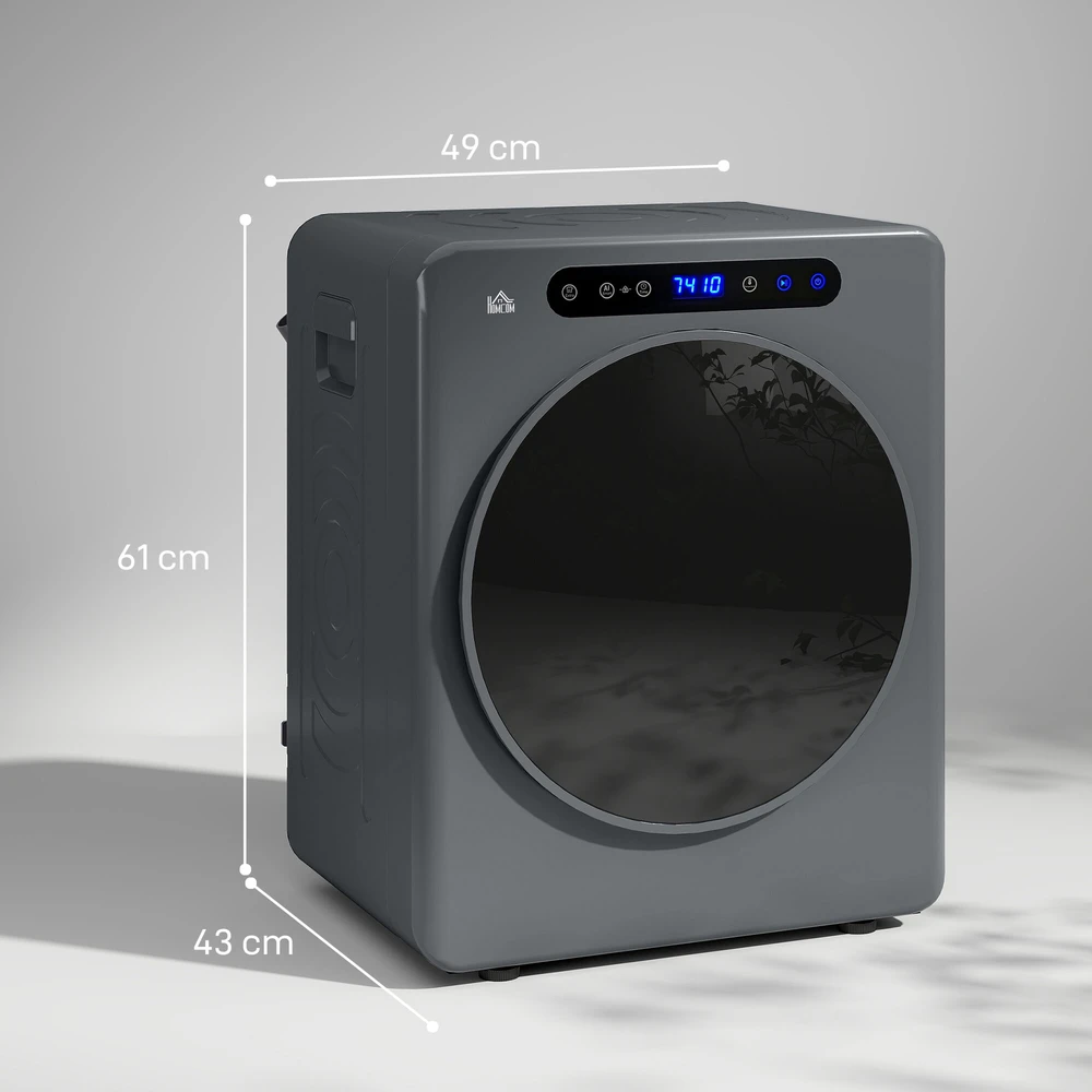 HOMCOM drabužių džiovyklė, 6 programos, 40-60℃, 4kg talpa, kompaktiška, jutiklinis valdymas, pilka