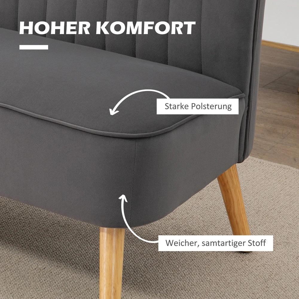 HOMCOM 2-vietė sofa, dvivietis suolo tipo krėslas, linų audinio išvaizda, medinės kojelės, iki 150 kg, tamsiai pilka, 117 x 56,5 x 77 cm