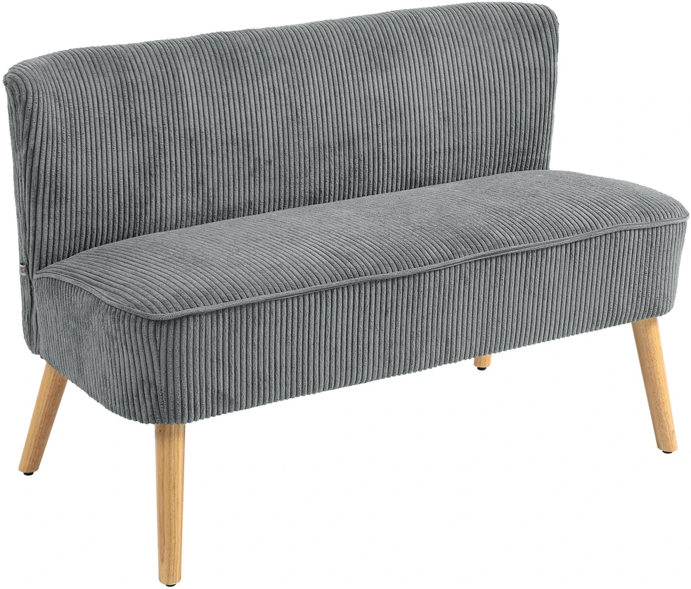 HOMCOM 2 vietų sofa, sofa su kordine išvaizda, medinės kojos, minkšta sofa, dvivietė sofa svetainei, miegamajam, 117 x 56,5 x 77 cm, pilka
