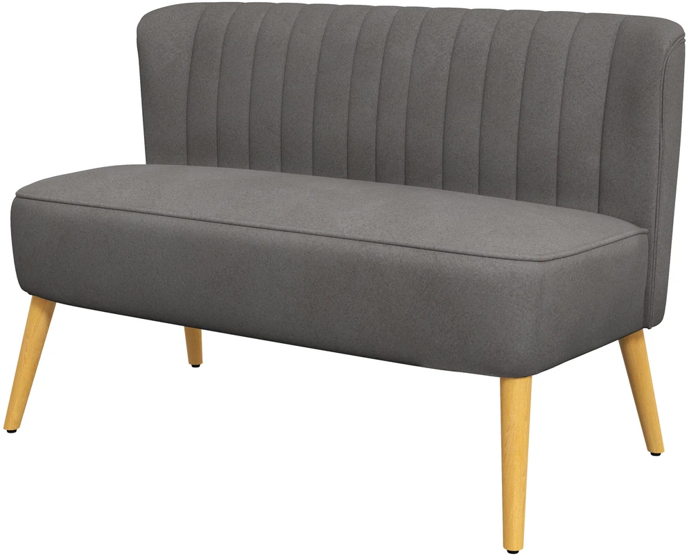 HOMCOM 2-vietė sofa, dvivietis suolo tipo krėslas, linų audinio išvaizda, medinės kojelės, iki 150 kg, tamsiai pilka, 117 x 56,5 x 77 cm