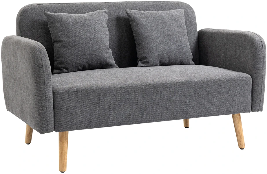 HOMCOM dvivietė sofa, „Loveseat“ su pagalvėlėmis, reguliuojamos kojų atramos, aksominis poliesteris, kaučiukmedis, porolonas, 2 vietų, audinio užvalkalas