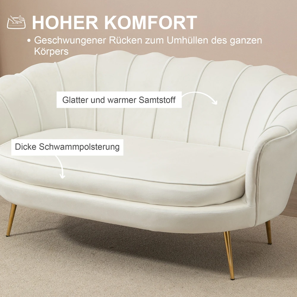 HOMCOM 2 sėdimų vietų sofa sofa minkšta sofa loveseat porankis aksomas iki 150 kg svetainė miegamasis kreminė 130x77x77cm