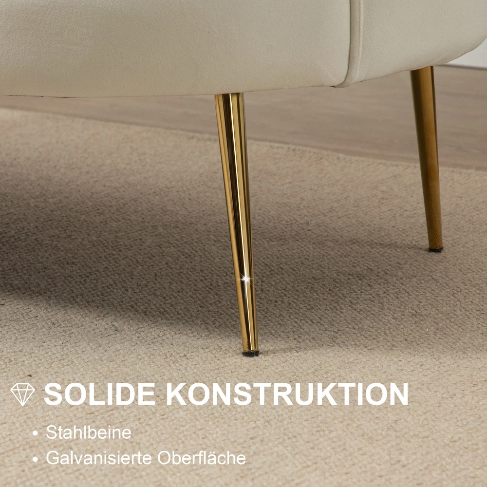 HOMCOM 2 sėdimų vietų sofa sofa minkšta sofa loveseat porankis aksomas iki 150 kg svetainė miegamasis kreminė 130x77x77cm