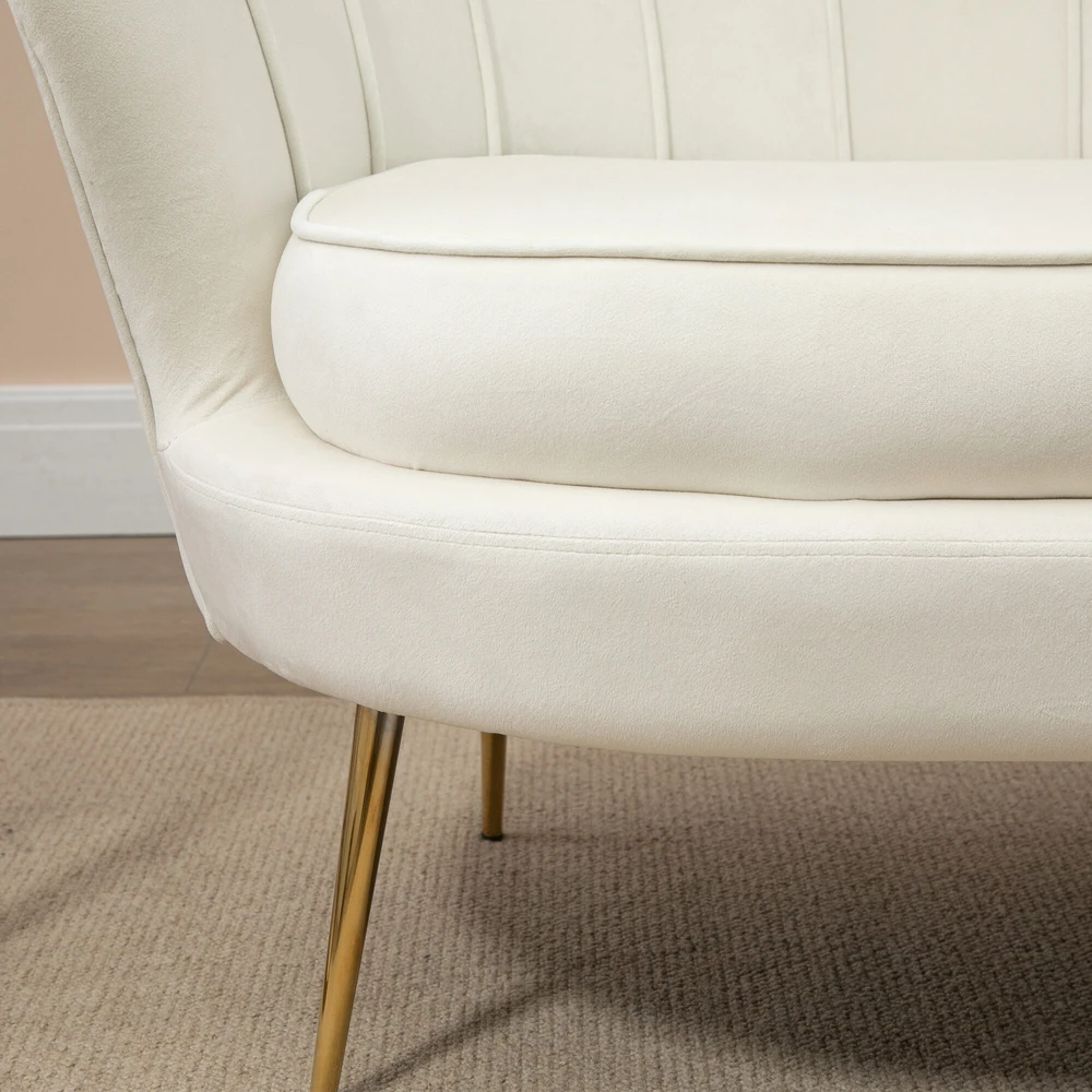 HOMCOM 2 sėdimų vietų sofa sofa minkšta sofa loveseat porankis aksomas iki 150 kg svetainė miegamasis kreminė 130x77x77cm