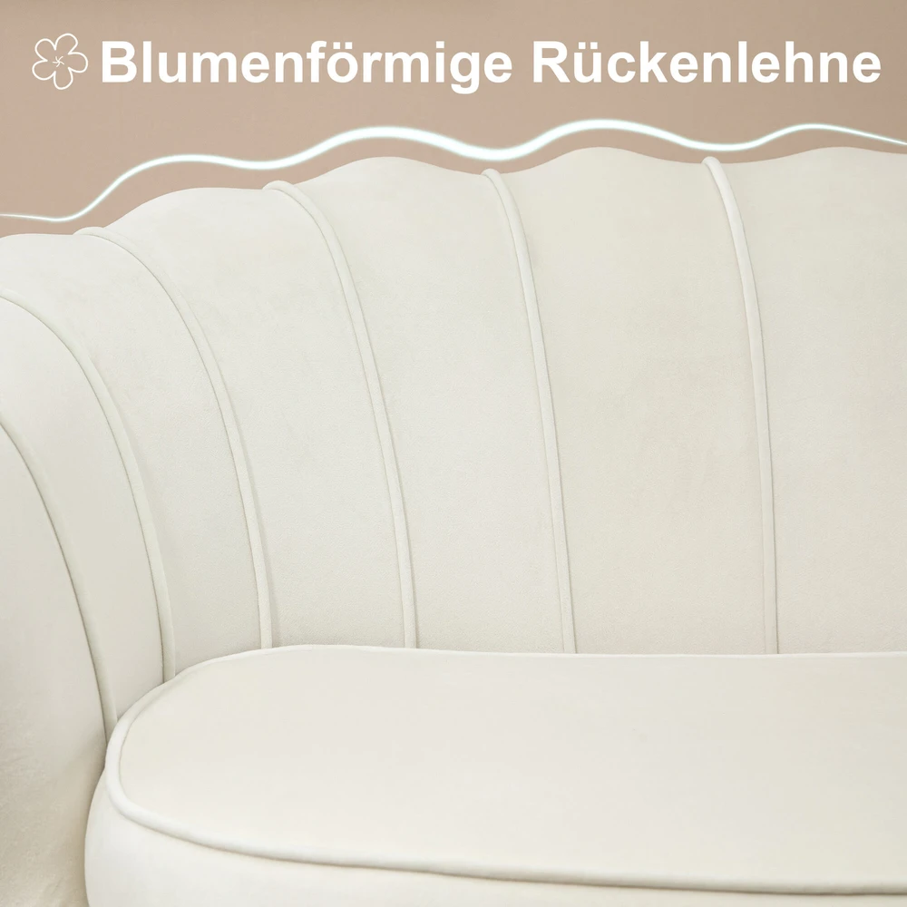 HOMCOM 2 sėdimų vietų sofa sofa minkšta sofa loveseat porankis aksomas iki 150 kg svetainė miegamasis kreminė 130x77x77cm