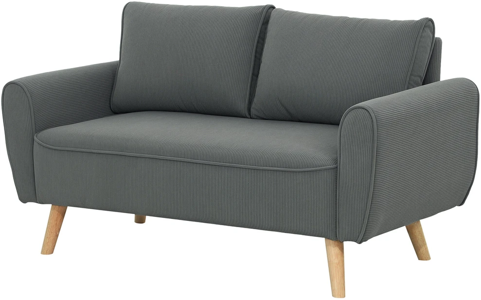 HOMCOM dvivietė sofa su 2 pagalvėlėmis, minkšta sofa su 54 cm itin giliomis sėdynėmis, kordine medžiaga aptraukta sofa, maža sofa su mediniu rėmu, dvivietė sofa svetainei, miegamajam, biurui, 145 x 75 x 78 cm, tamsiai pilka