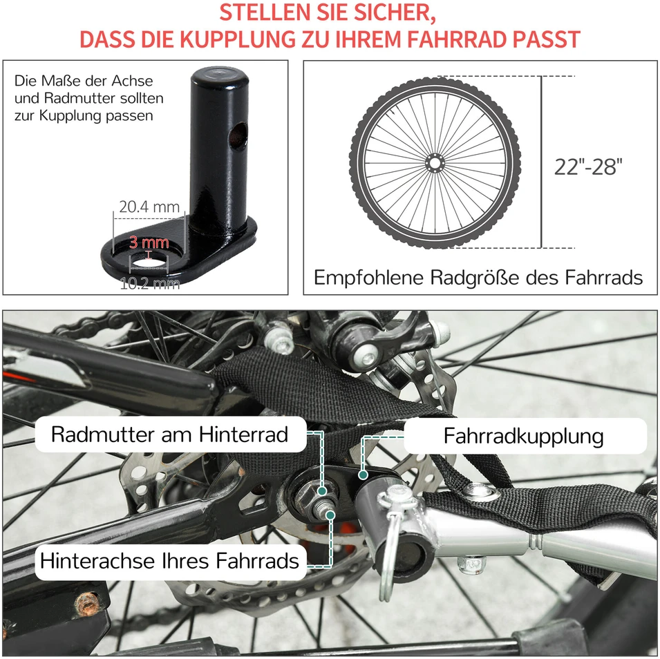 HOMCOM transportavimo priekaba, krovinių priekaba, dviračio priekaba, Cargo priekaba, raudona-juoda