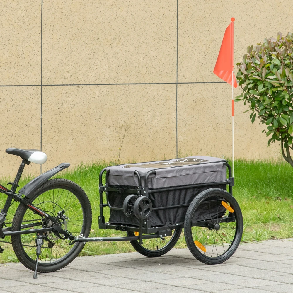 HOMCOM 2-in-1 dviračio priekaba krovininė priekaba transportavimo vežimėlis dviračiui su 20 colių pneumatiniais ratais 40 kg keliamosios galios 130 x 64 x 64/103 cm