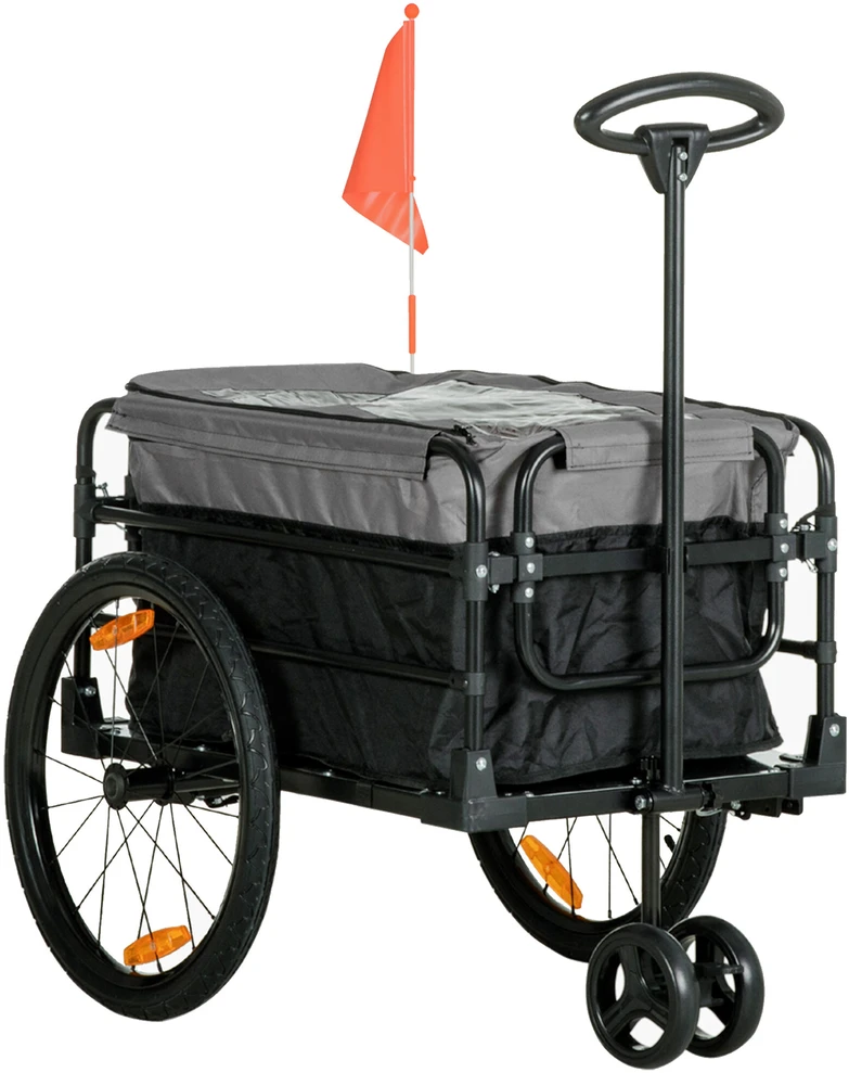 HOMCOM 2-in-1 dviračio priekaba krovininė priekaba transportavimo vežimėlis dviračiui su 20 colių pneumatiniais ratais 40 kg keliamosios galios 130 x 64 x 64/103 cm