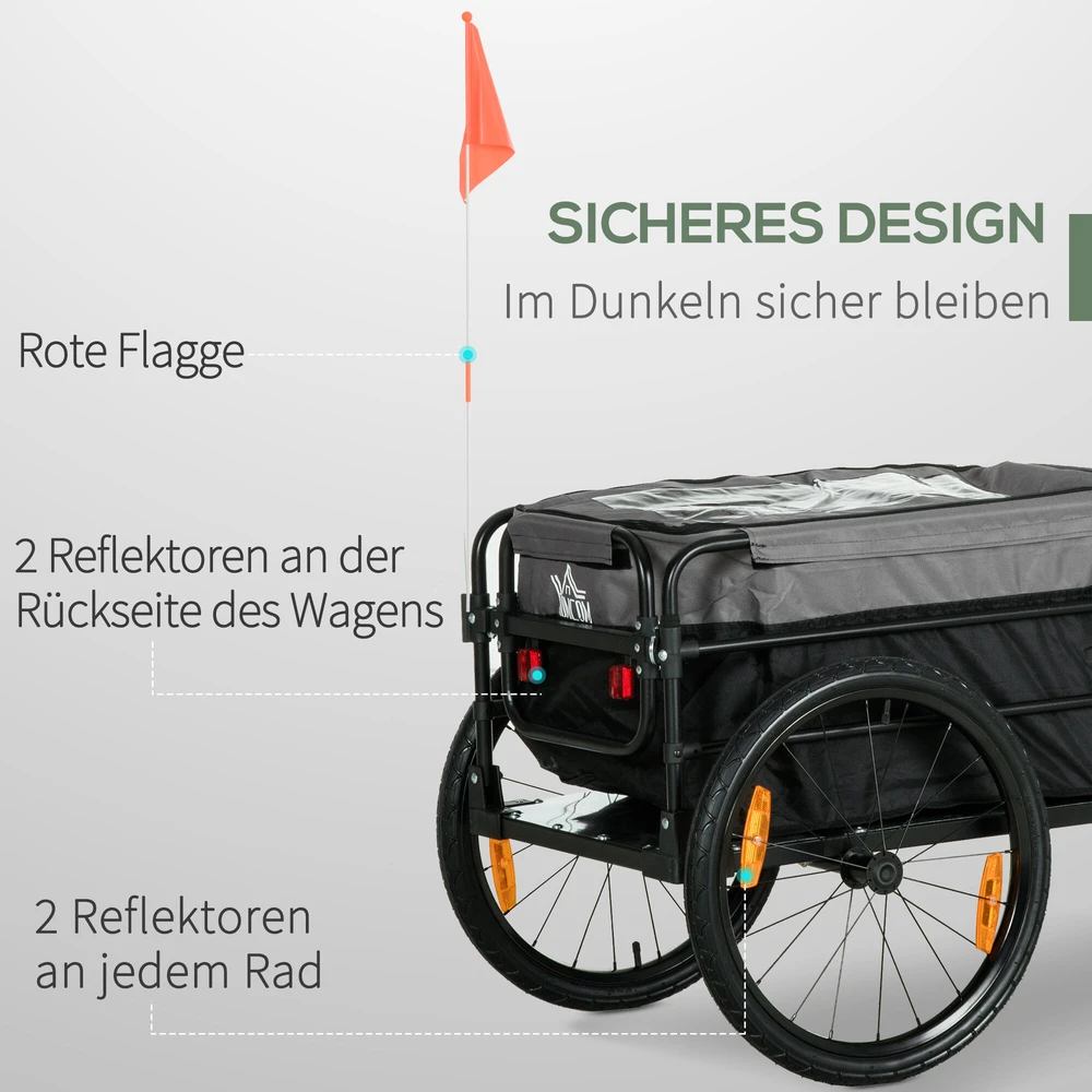 HOMCOM 2-in-1 dviračio priekaba krovininė priekaba transportavimo vežimėlis dviračiui su 20 colių pneumatiniais ratais 40 kg keliamosios galios 130 x 64 x 64/103 cm