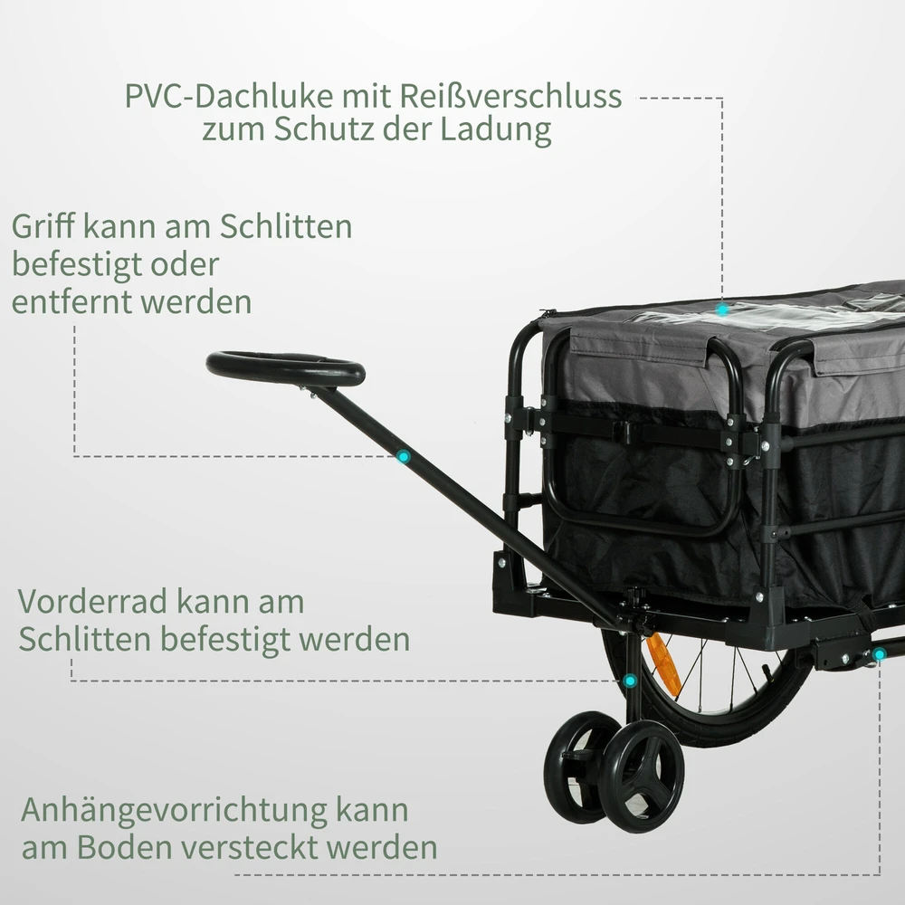 HOMCOM 2-in-1 dviračio priekaba krovininė priekaba transportavimo vežimėlis dviračiui su 20 colių pneumatiniais ratais 40 kg keliamosios galios 130 x 64 x 64/103 cm