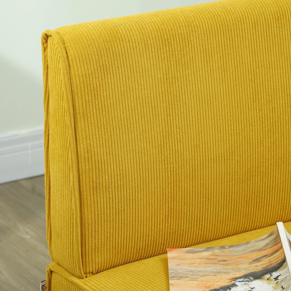 HOMCOM dvivietė sofa, sofa su velveto išvaizda, medinės kojelės, paminkštinta sofa, dvigubė sofa miegamajam, svetainei, 110 x 62 x 85 cm, geltona