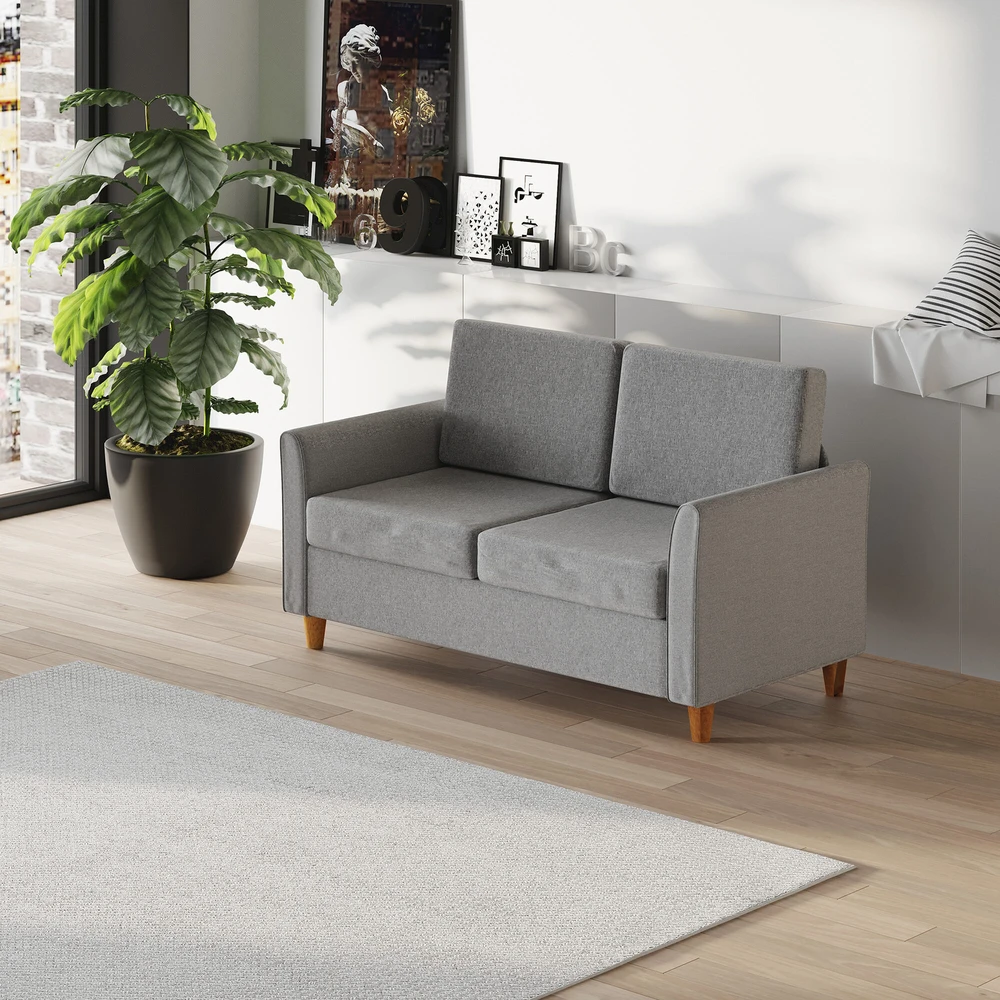 Homcom Dvivietė sofa su pagalvėlėmis, lininė, šviesiai pilka, 141x65x78cm