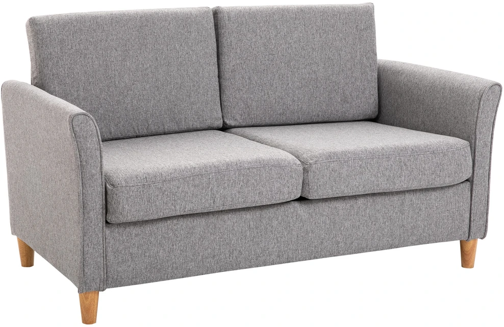 Homcom Dvivietė sofa su pagalvėlėmis, lininė, šviesiai pilka, 141x65x78cm