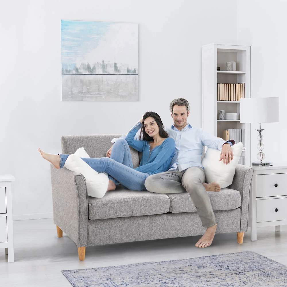 Homcom Dvivietė sofa su pagalvėlėmis, lininė, šviesiai pilka, 141x65x78cm