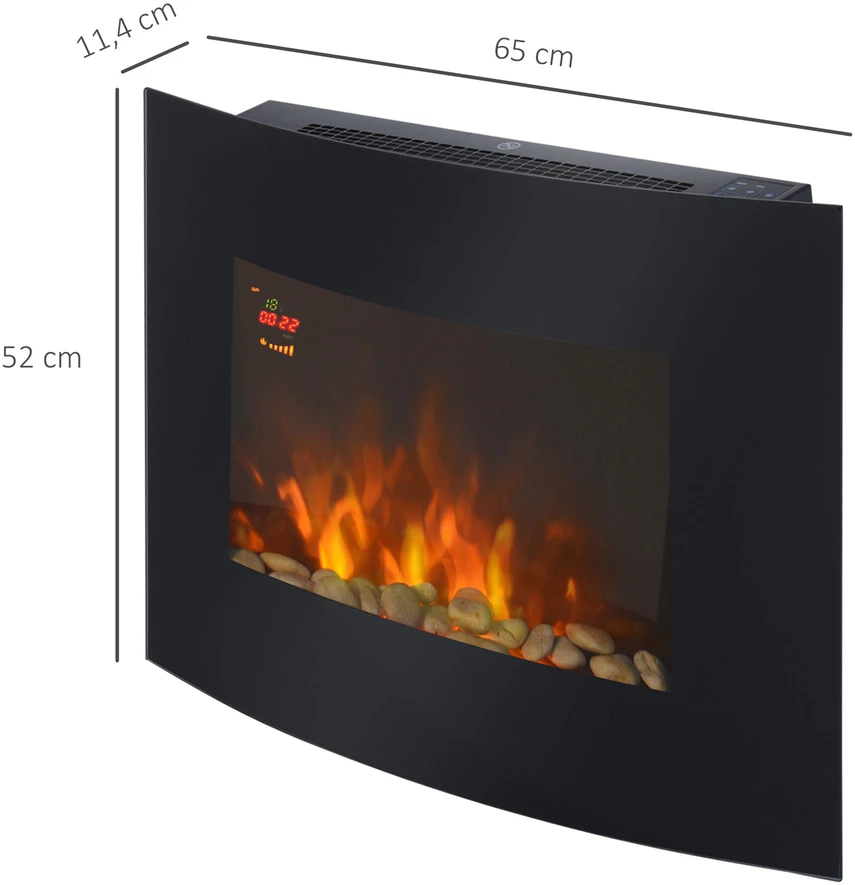 HOMCOM Elektrinis židinys Židinys Krosnelė Elektrinis sieninis židinys 65 x 11,4 x 52 cm