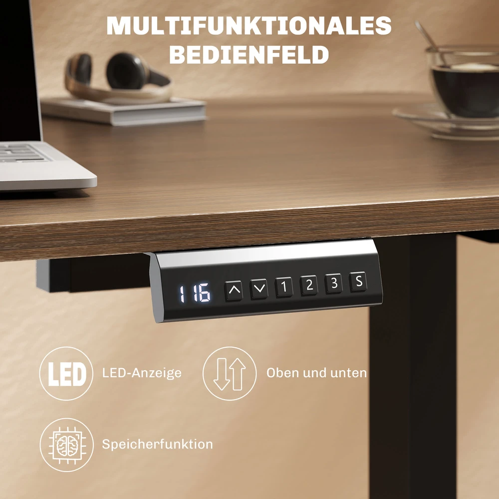 HOMCOM reguliuojamo aukščio elektrinis stalo rėmas su 2 varikliais, 3 atminties nustatymais, tyliu veikimu ir apsauga nuo susidūrimo, juodas