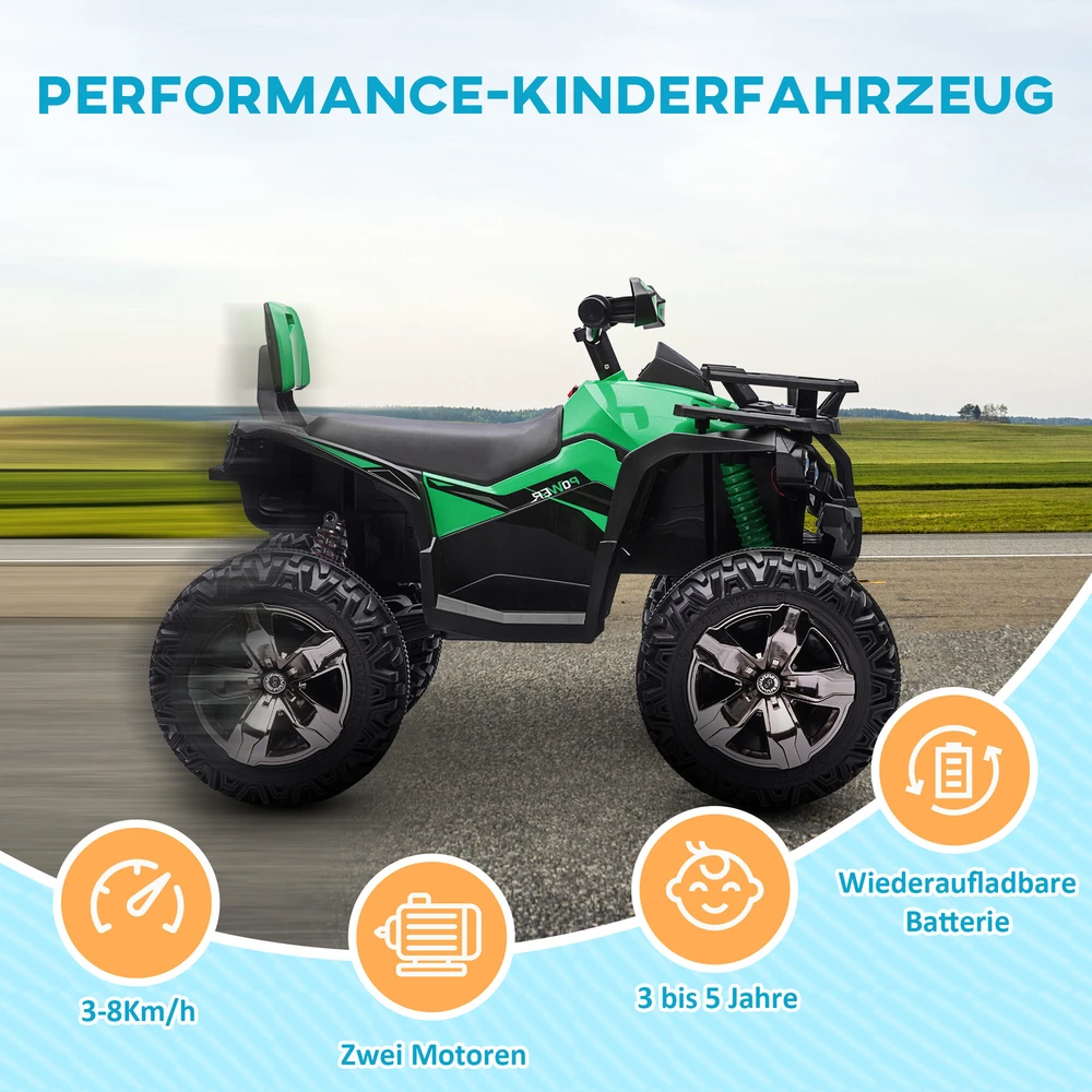 HOMCOM elektrinis keturratis vaikams, vaikiškas keturratis su važiavimo pirmyn ir atgal funkcija, MP3 muzikos grotuvas, transporto priemonė vaikams su priekiniais žibintais | Aosom