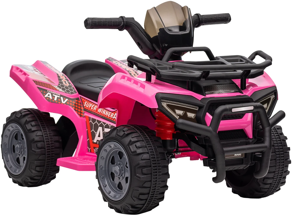 HOMCOM mini elektrinis keturratis vaikams 18-36 mėn., vaikiškas elektrinis ATV su LED priekiniu žibintu, metalas ir PP plastikas, rožinis