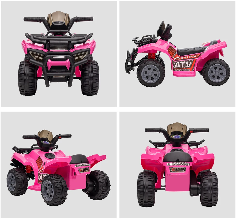 HOMCOM mini elektrinis keturratis vaikams 18-36 mėn., vaikiškas elektrinis ATV su LED priekiniu žibintu, metalas ir PP plastikas, rožinis