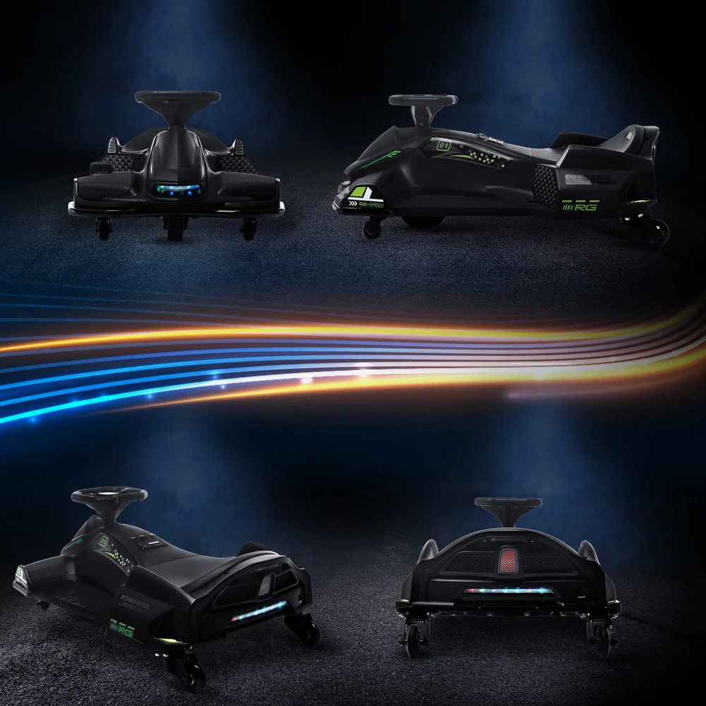 HOMCOM Vaikų Elektrinis Gokartas 12 V 3-8 km/h Drifto Kartas su Drifto režimu, Lėtuoju paleidimu, Gokartas su šviesomis, muzika, saugos diržu, vaikiška transporto priemonė 8-12 metų vaikams, juoda