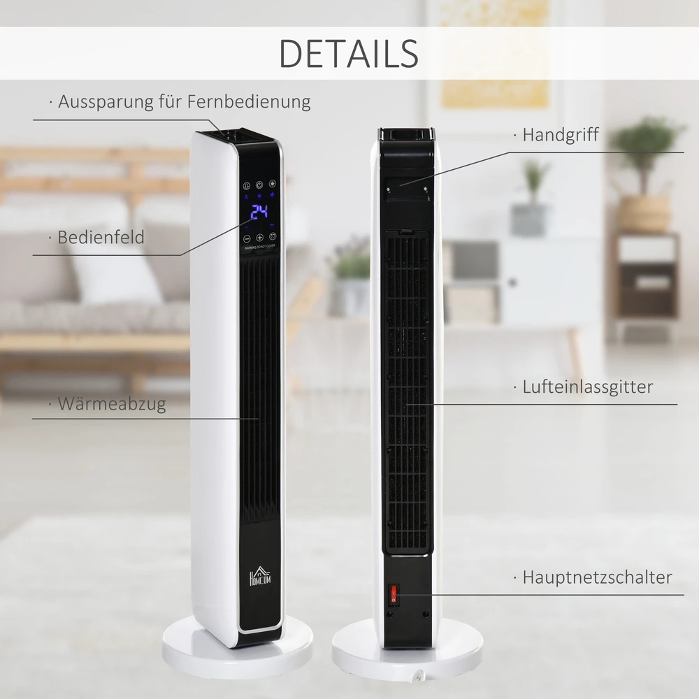 Homcom Ventiliatorinis šildytuvas su nuotolinio valdymo pulteliu 2200W, 21 x 21 x 73 cm