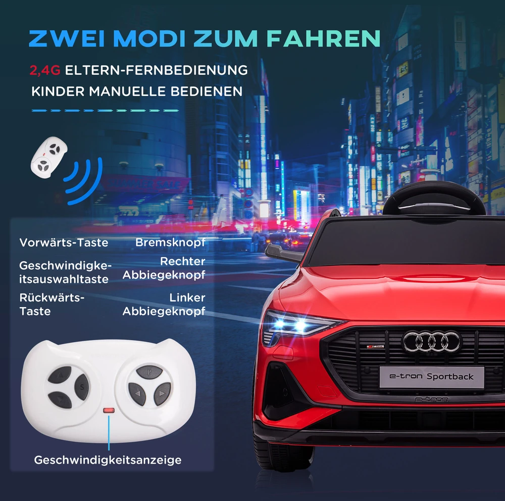 HOMCOM vaikiškas elektromobilis su nuotolinio valdymo pulteliu, saugos diržu ir muzika, 3–5 metų vaikams, 3–5 km/val., raudonas