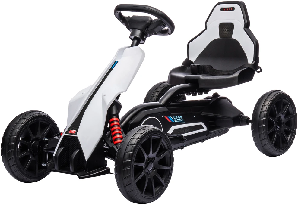 Vaikiškas elektrinis kartingas HOMCOM, 12 V, 3–5 km/h, drifto kartas su 2 reguliuojamais režimais, saugos diržu, vairu, vaikiška transporto priemonė 3–8 metų vaikams, baltas