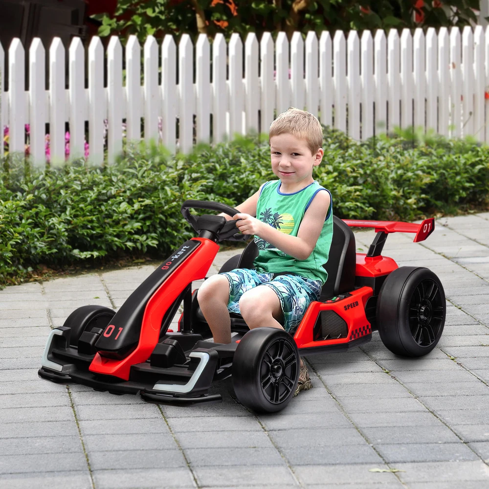 HOMCOM vaikų elektrinis kartingas 24 V 6-12km/h drift kartingas su drift režimu, lėtu startu, 3 padėčių reguliuojama sėdyne, kartingas su ekranu, muzika, saugos diržu, vaikiška transporto priemonė 6-12 metų vaikams, raudona