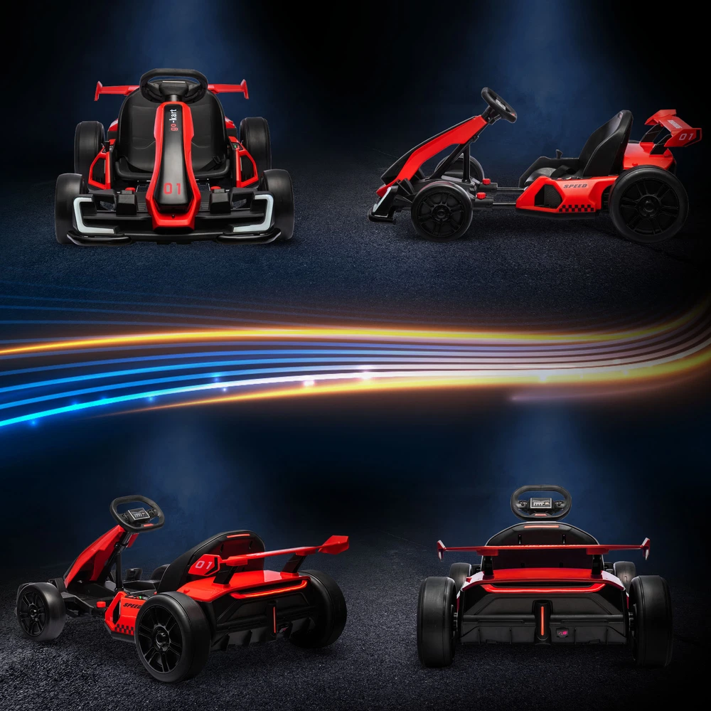 HOMCOM vaikų elektrinis kartingas 24 V 6-12km/h drift kartingas su drift režimu, lėtu startu, 3 padėčių reguliuojama sėdyne, kartingas su ekranu, muzika, saugos diržu, vaikiška transporto priemonė 6-12 metų vaikams, raudona