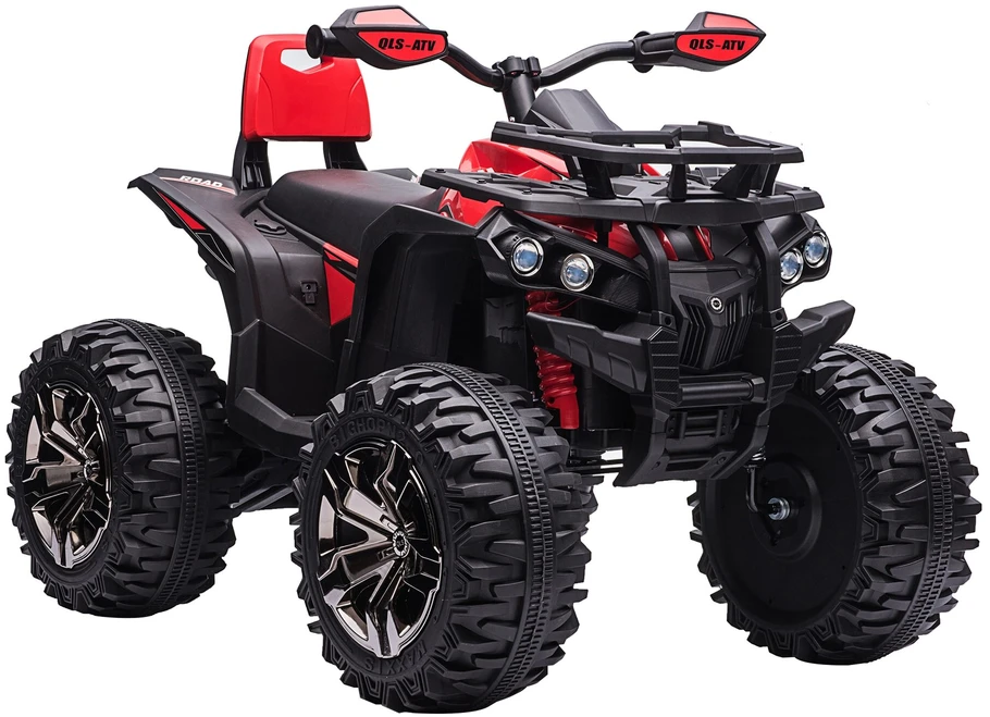 HOMCOM elektrinis keturratis 12V, vaikiškas keturratis su priekiniais žibintais, USB jungtimi, MP3 grotuvu, 3–5 metų vaikams, 3–8 km/h, metalinis, raudonas