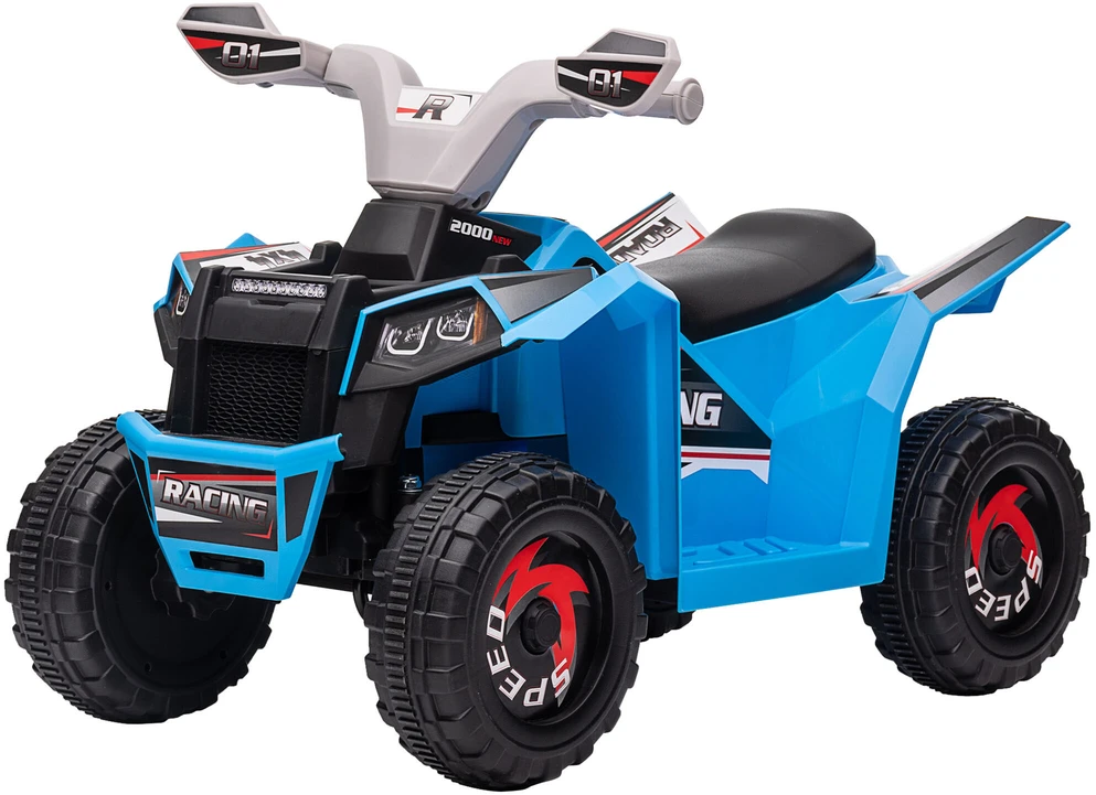 HOMCOM elektrinis vaikiškas keturratis, mini elektrinis keturratis su važiavimo pirmyn ir atgal funkcija, 6 V elektrinė transporto priemonė vaikams nuo 1,5-3 metų, 2,5 km/val., mėlynas